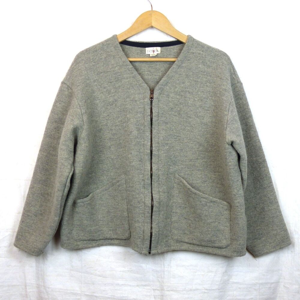Vintage J.Crew Oarsman Wool Zip Cardigan Sweater Mens XL Gray V-Neck Italy